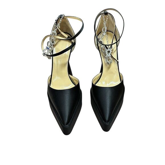 MACH & MACH Bow Chain embellished satin platform pumps NWB Size 37.5 - Picture 5 of 14